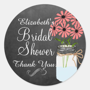 Chalkboard Look Mason Jar with Coral Flowers Classic Round Sticker
