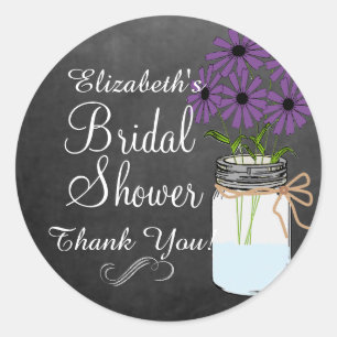 Chalkboard Look Mason Jar with Dark Purple Flowers Classic Round Sticker