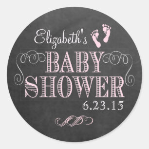 Chalkboard Look Pink Baby Shower Classic Round Sticker