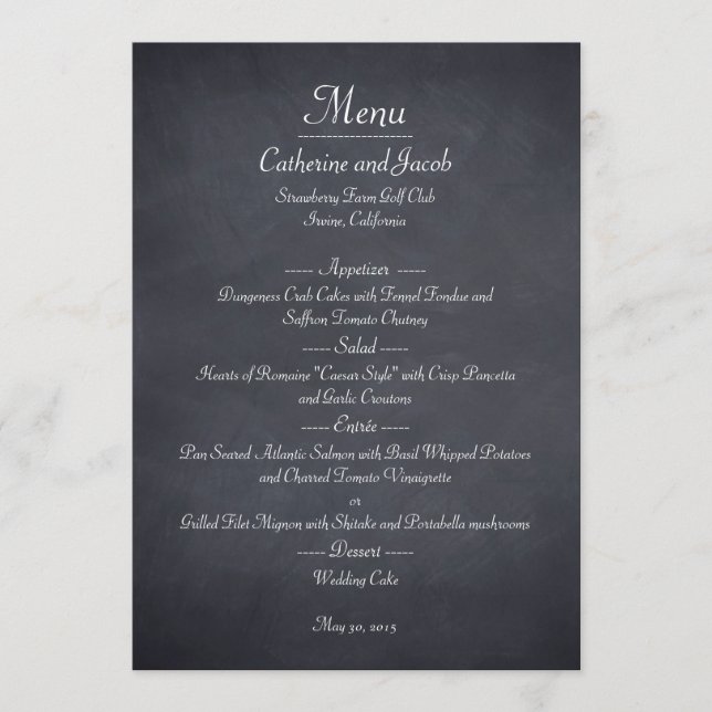 Chalkboard Look Wedding Menu Card (Front)