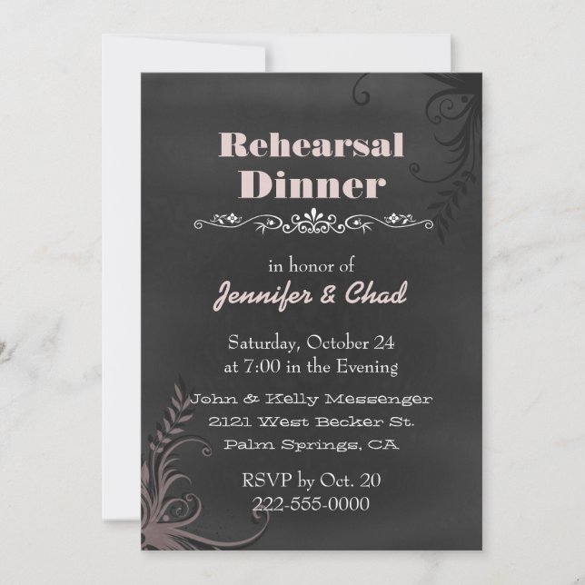 Chalkboard Look Wedding Rehearsal Dinner Custom Invitation (Front)