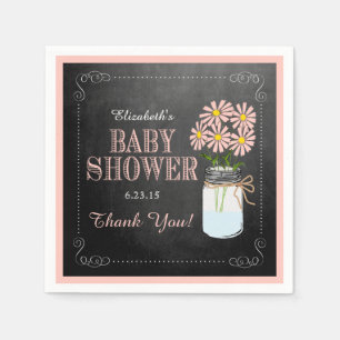 Chalkboard Look with Mason Jar- Peach Baby Shower Napkin
