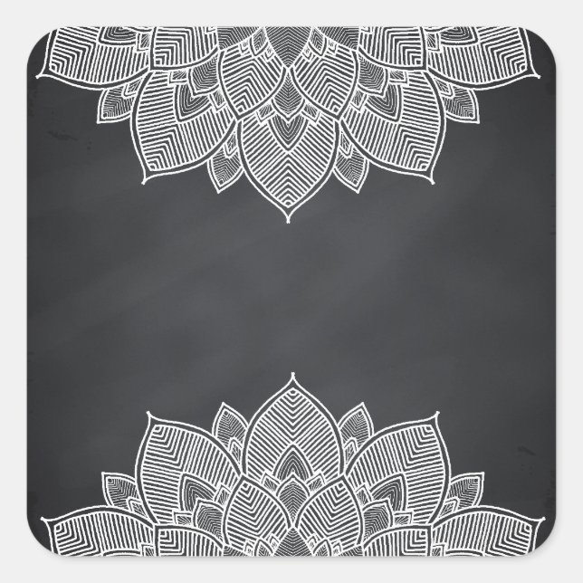 Chalkboard Lotus Flower Mandala Swirl Square Sticker (Front)
