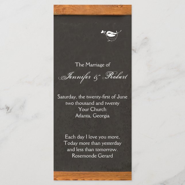 Chalkboard Love Bird Wedding Program Programme (Front)