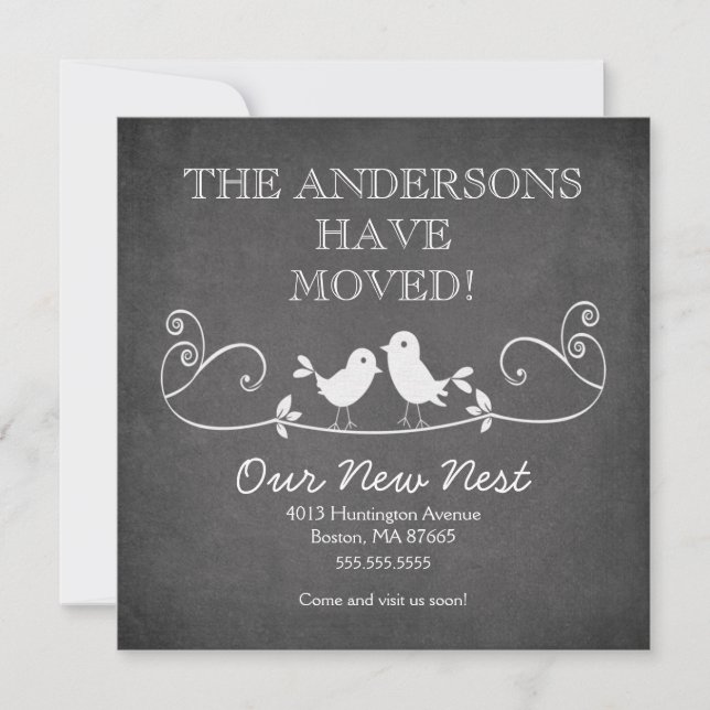 Chalkboard Love Birds New Address Announcement (Front)