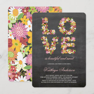 Chalkboard LOVE Flowers Bloom Bridal Shower Invite