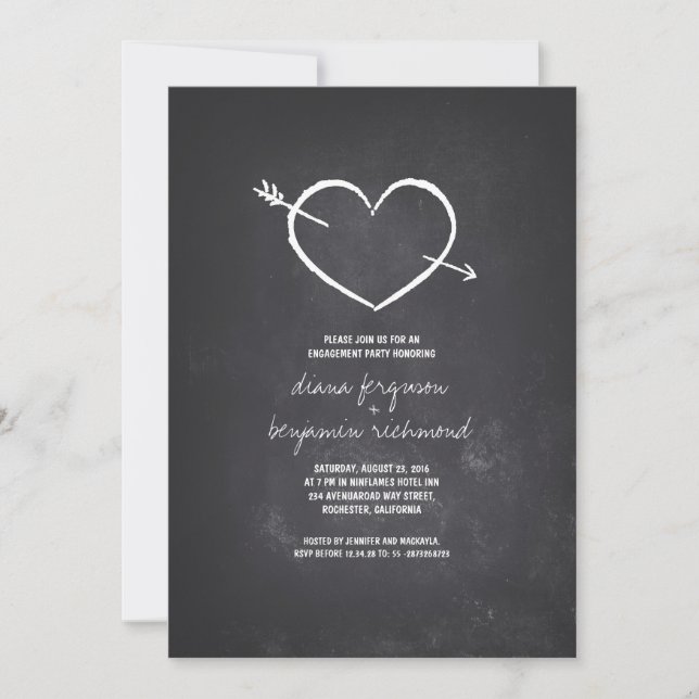 Chalkboard love heart rustic engagement party invitation (Front)