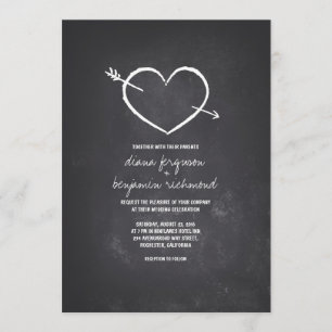 Chalkboard love heart rustic wedding invitation