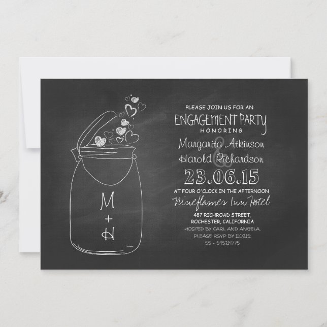 chalkboard love hearts mason jar engagement party invitation (Front)