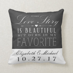 Chalkboard Love Story Wedding Anniversary Pillow