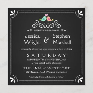 Chalkboard Lovebirds Square Wedding Invitations