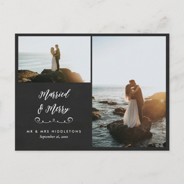 Chalkboard Married & Merry | Christmas Photo  Postcard (Front)
