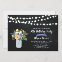 Chalkboard, Mason Jar 50th Birthday Invitation