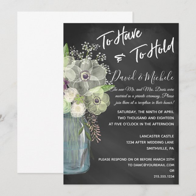 Chalkboard Mason Jar/After Wedding Invitation (Front/Back)