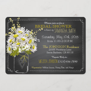 Chalkboard, Mason Jar and Daisies Bridal Shower Invitation