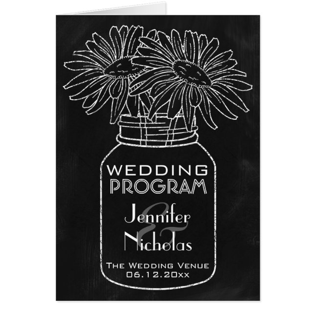 Chalkboard - Mason Jar and Daisies Wedding Program (Front)