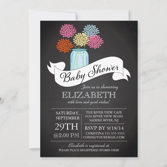 Chalkboard Mason Jar Baby Shower Invitation (Front)