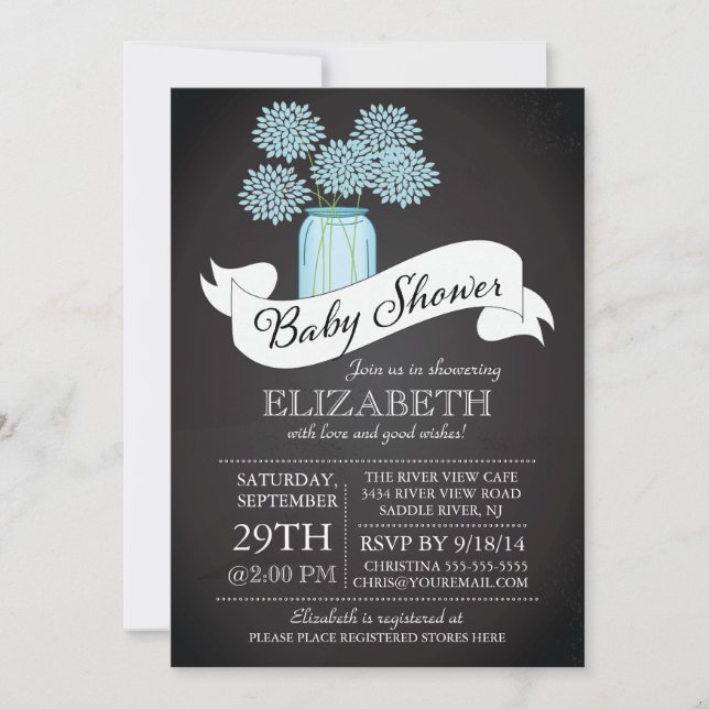 Chalkboard Mason Jar Baby Shower Invitation (Front)