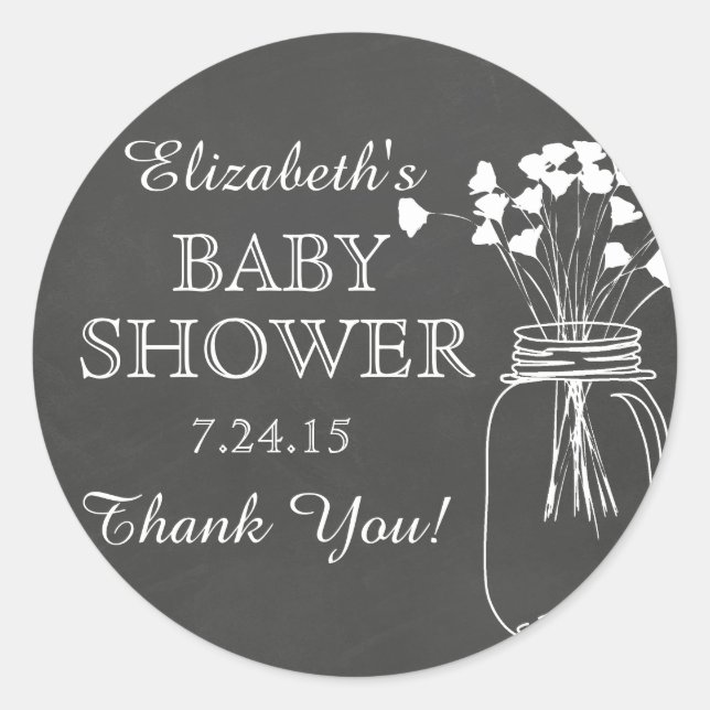 Chalkboard Mason Jar Baby Shower Sticker (Front)
