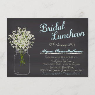 Chalkboard Mason Jar Baby's Breath Bridal Luncheon Invitation