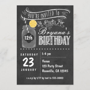 Chalkboard Mason Jar Birthday Party Invitations