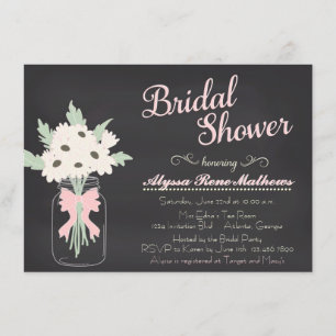 Chalkboard Mason Jar Bridal Shower Invitation PINK