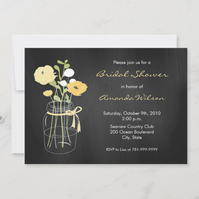 Chalkboard Mason Jar Bridal Shower Invitations (Front)