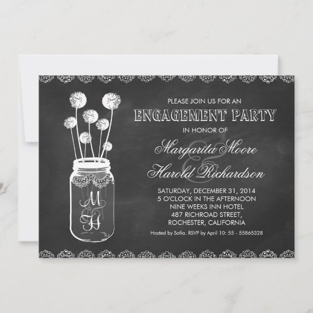 Chalkboard mason jar engagement party invitations (Front)