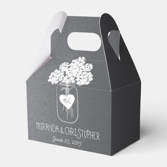 Chalkboard Mason Jar Floral Personalised Favour Bo Box (Front Side)