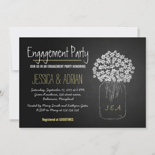 Chalkboard Mason Jar Flowers Engagement Party Invitation (Front)