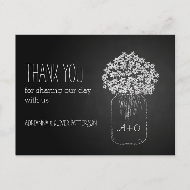 Chalkboard Mason Jar Flowers Wedding Thank You Postcard (Front)
