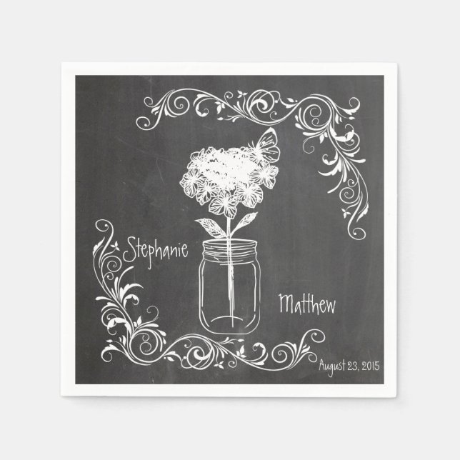 CHALKBOARD MASON JAR GARDEN WEDDING NAPKINS (Front)