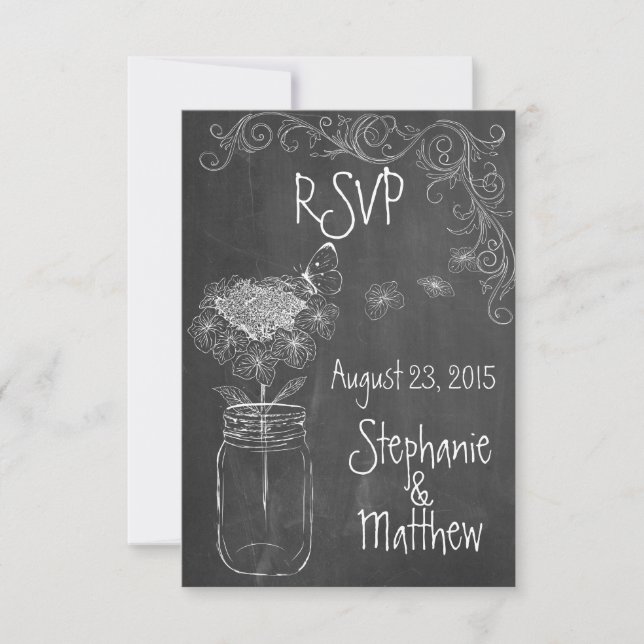 CHALKBOARD MASON JAR GARDEN WEDDING RSVP (Front)