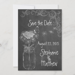 CHALKBOARD MASON JAR GARDEN WEDDING SAVE THE DATE INVITATION