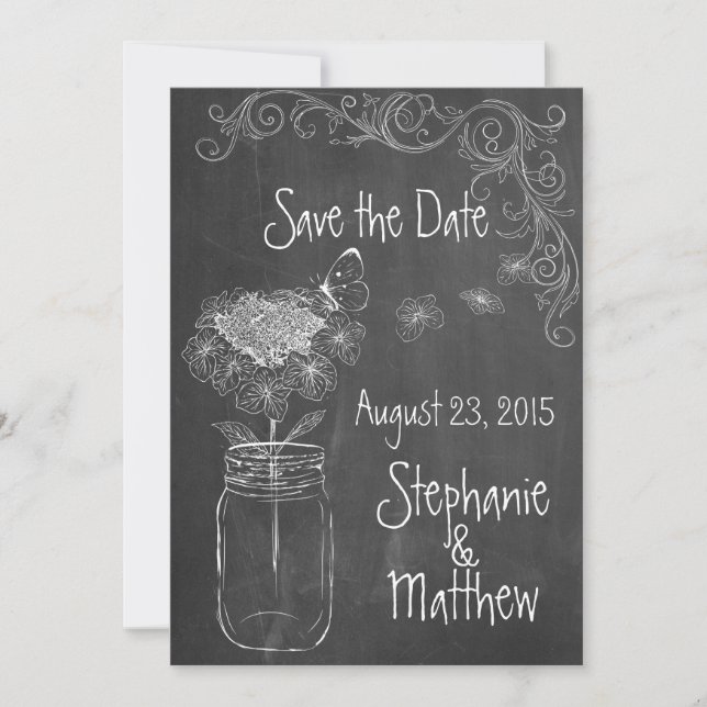 CHALKBOARD MASON JAR GARDEN WEDDING SAVE THE DATE INVITATION (Front)