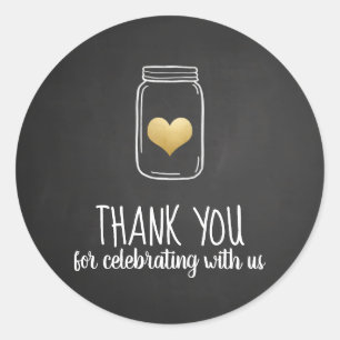 Chalkboard Mason Jar Gold Heart   Wedding Classic Round Sticker