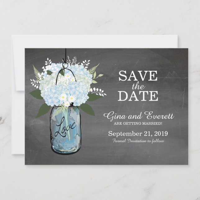 Chalkboard Mason Jar Hydrangeas | SAVE THE DATE (Front)