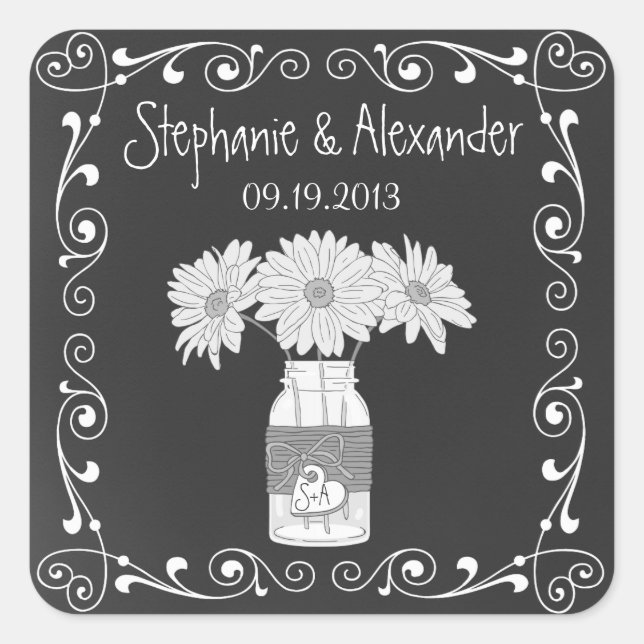 Chalkboard Mason Jar Personalised Favour Stickers (Front)