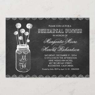 Chalkboard mason jar rehearsal dinner invitations