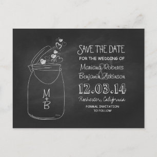 Chalkboard mason jar rustic black save the date announcement postcard