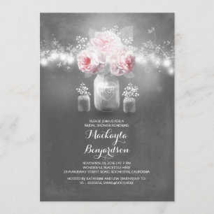 chalkboard mason jar rustic lights bridal shower invitation