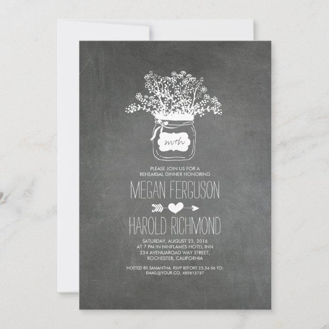 Chalkboard Mason Jar Rustic Rehearsal Dinner Invitation (Front)