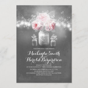 chalkboard mason jar rustic string lights wedding invitation