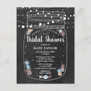 Chalkboard Mason Jar String Lights Bridal Shower Announcement Postcard