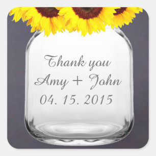 Chalkboard mason jar sunflower wedding favours square sticker