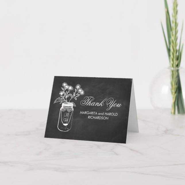 Chalkboard mason jar thank you cards (Front)