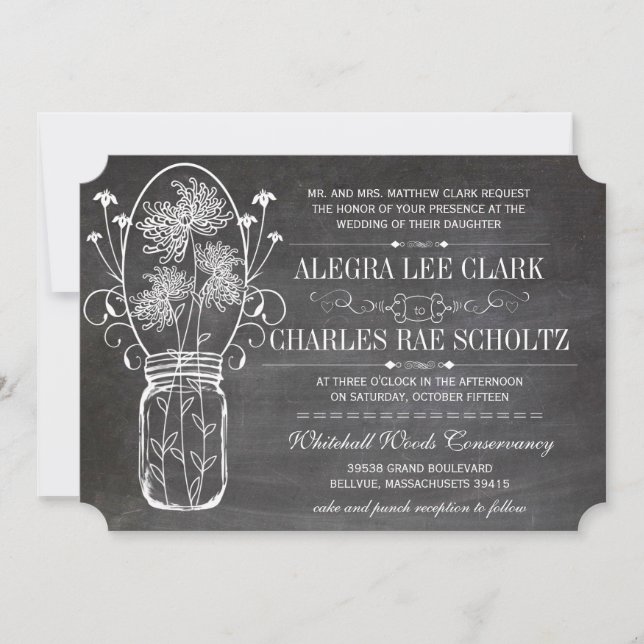 Chalkboard Mason Jar Vintage Typography Invite (Front)