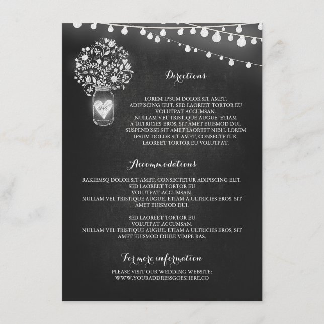 Chalkboard mason jar wedding details card (Front)