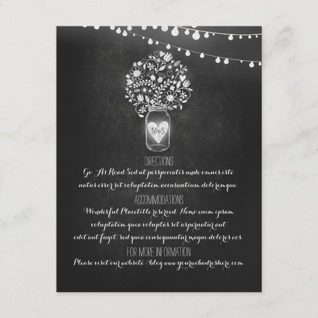 Chalkboard Mason Jar Wedding Information Card (Front)