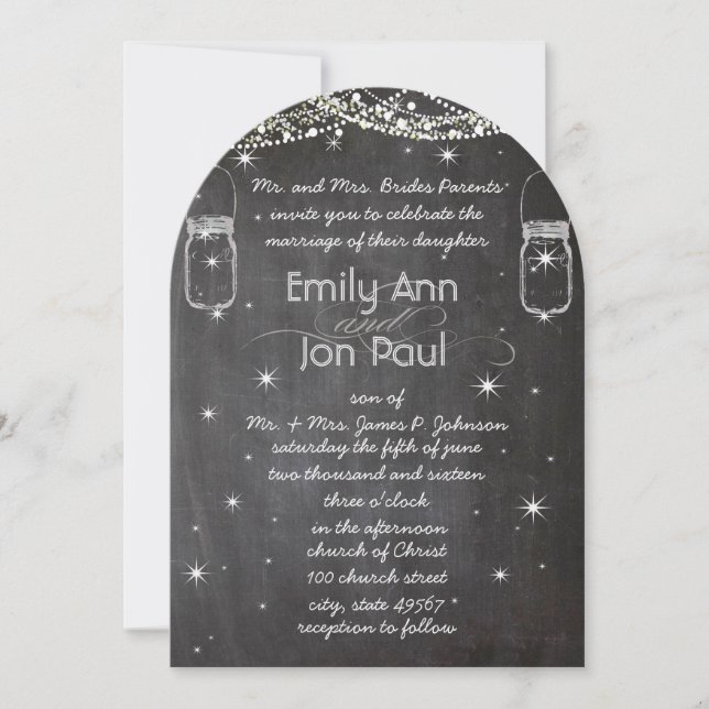 ChalkBoard Mason Jar Wedding Stars Garland Invitation (Front)